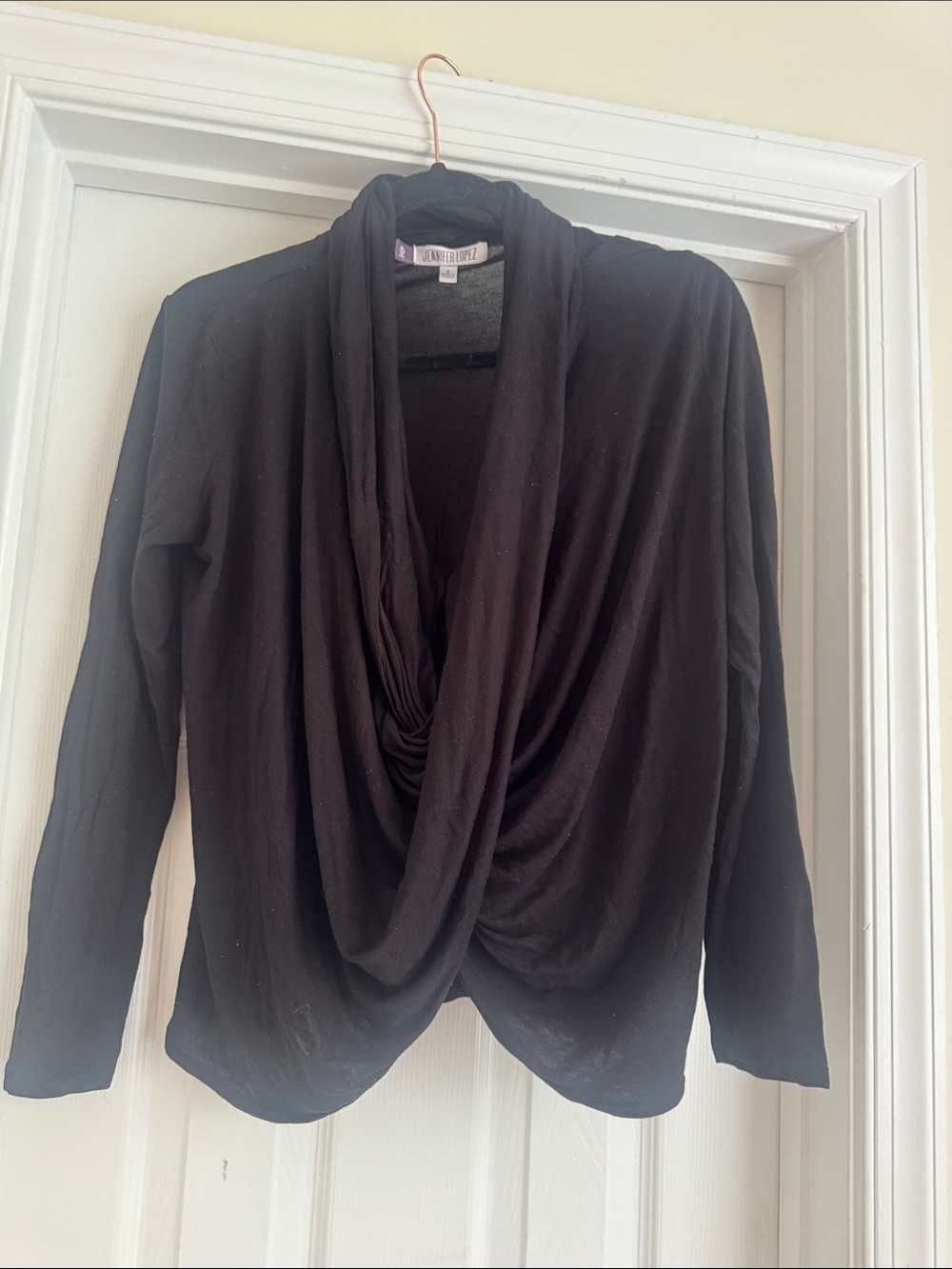 Jennifer Lopez Black Long Sleeve Draped Top